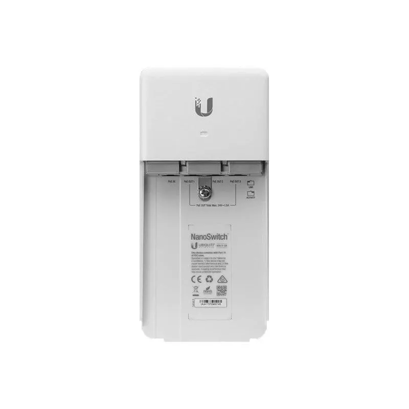 Slēdzis UBIQUITI NanoSwitch Gigabit Ethernet PoE, 4x Gigabit RJ-45, 4x PoE porti, 36 W budžets, 24 V līdzstrāva