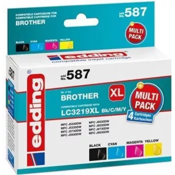 Edding EDD-587 (18-587) saderīgs XL tintes kārtridžu 4 komplekts, melns/ciāna/magenta/dzeltens
