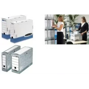 Fellowes Archive Box R-Kive PRIMA, balta-zila (B)100 mm, izgatavota no 100% pārstrādāta kartona, 100% pārstrādājama (0026501)