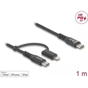 DeLOCK USB kabelis USB 2.0 1 m USB C USB C/Lightning melns