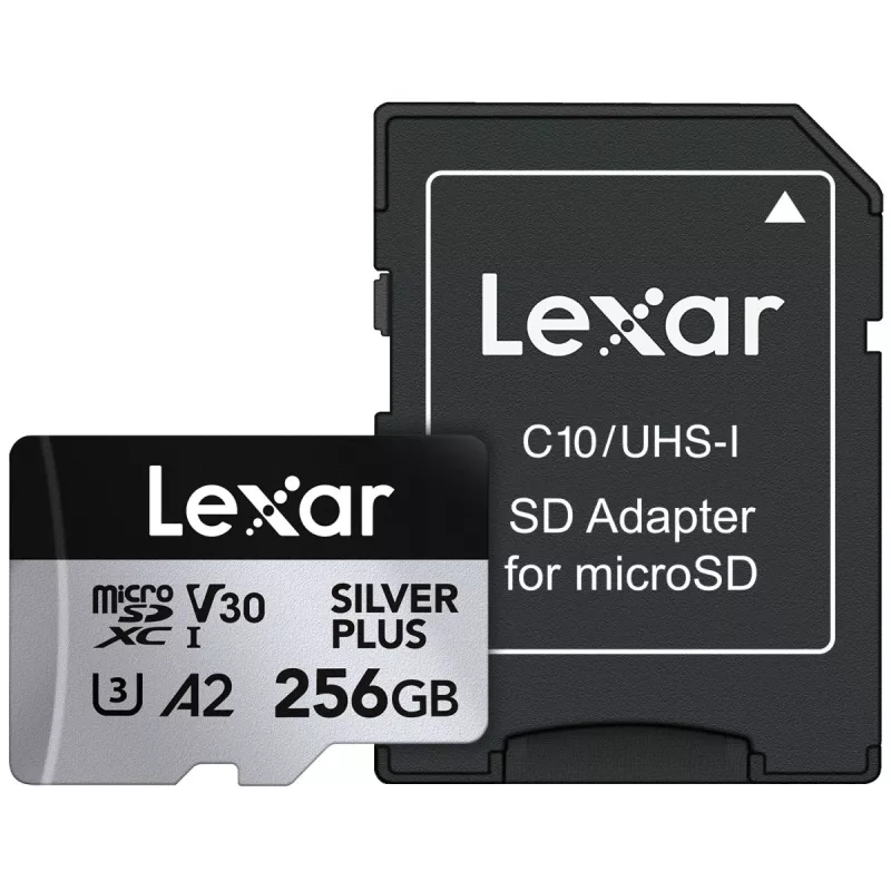 Atmiņas karte microSD 256GB C10 A2 U3 V30 205/150MB/s Silver Plus