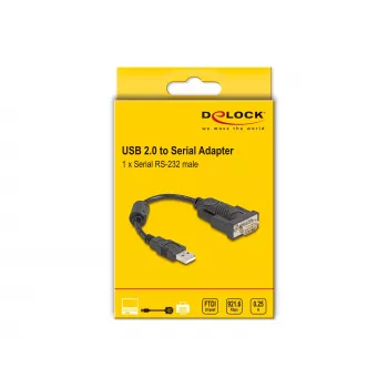 DeLOCK 61549 seriālais kabelis, melns, 0,25 m, USB Type-A uz RS-232