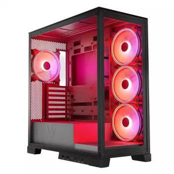 PC korpuss MODECOM Volcano SPACE APEX ARGB Midi Tower, rūdīts stikls, USB-C, atbalsta ATX/microATX/Mini-ITX, GPU līdz 430 mm, CPU dzesētājs līdz 180 mm