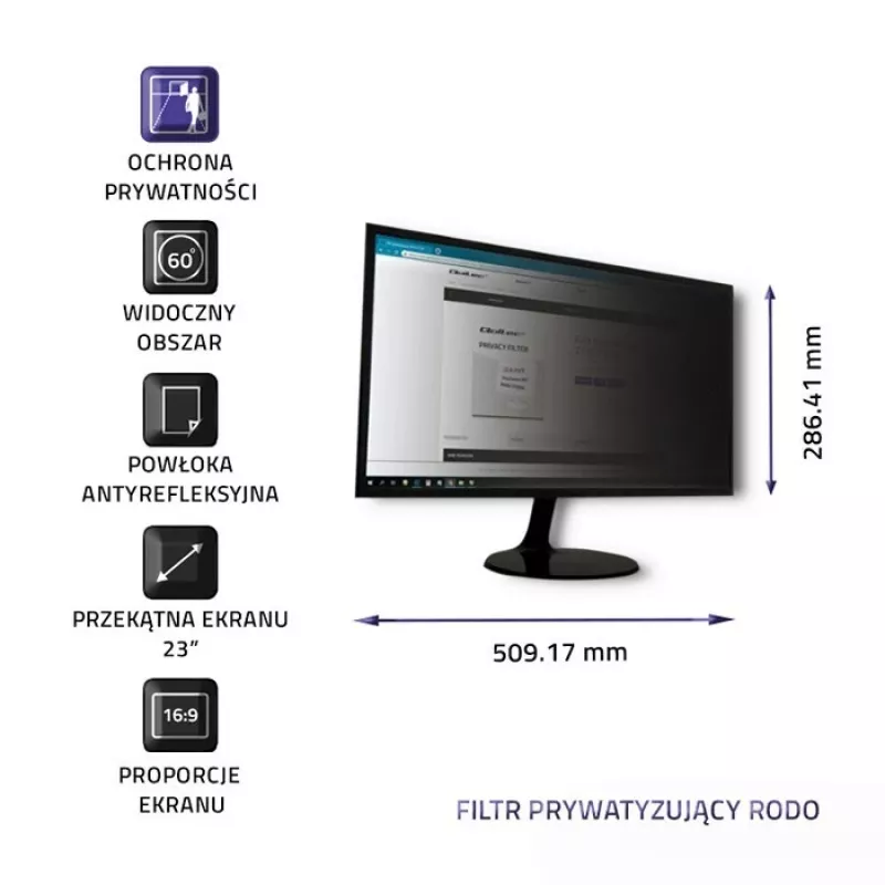 Qoltec GDPR privātuma filtrs 23 | 16:9 | Acu kopšana | Panorāmas