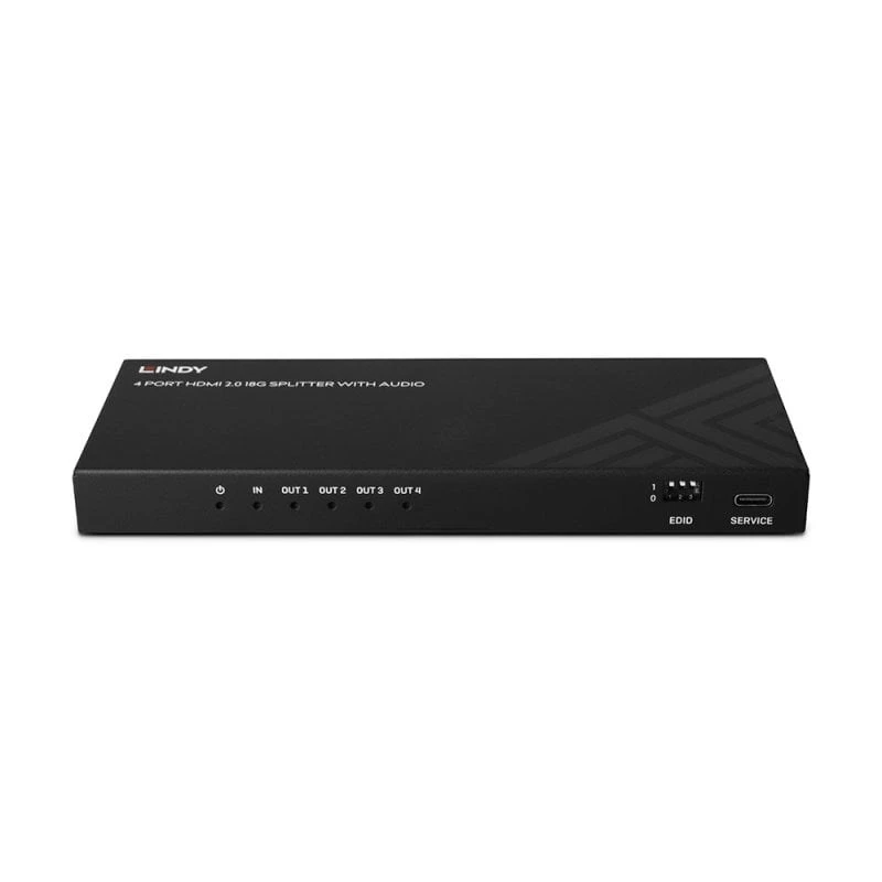 Lindy 4 Port HDMI 8K60 Splitteris ar audio, HDMI, 4x HDMI, 3,5 mm, 7680 x 4320 pikseļi, melns, metāls
