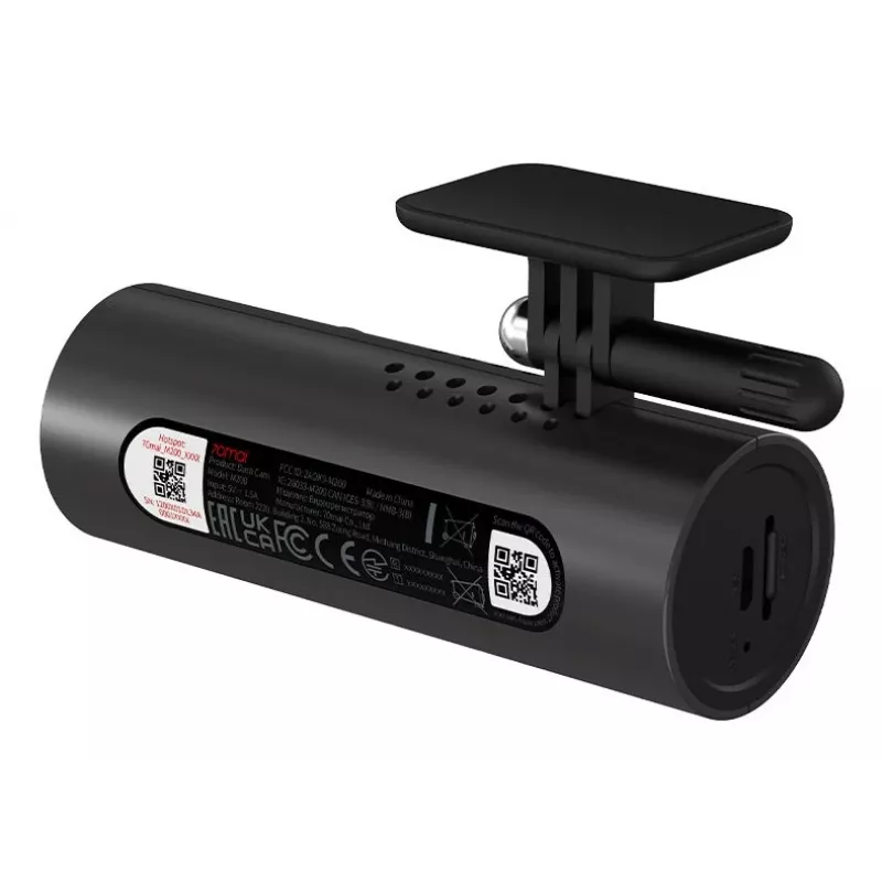 Dashcam 70mai M200 auto kamera, 1080p Full HD 1920×1080, H.265, 60 kadri/s, 300 mAh baterija, Wi‑Fi, microSD līdz 128 GB, diafragmas atvērums f/1.8, melna