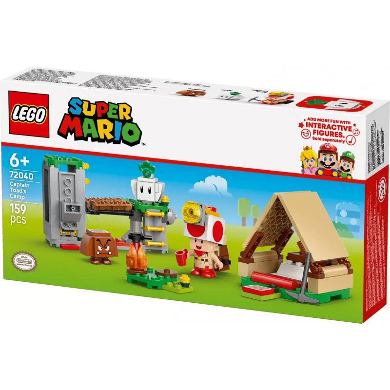 Konstrukciju rotaļlieta LEGO Captain Toad's Camp komplekts 72040 ar interaktīvām Super Mario funkcijām