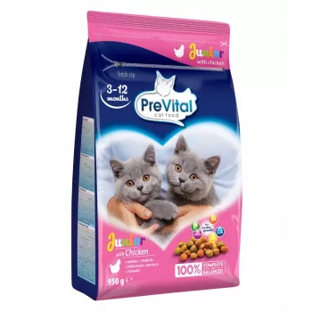 Sausā kaķu barība PREVITAL Junior Chicken 950 g — granulas kaķēniem, 35% olbaltumvielu, 12% tauku