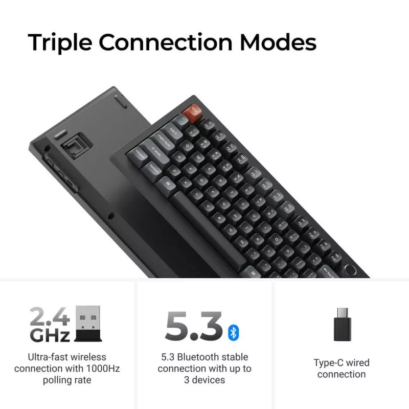 Mehāniskā tastatūra Keychron V6 Ultra 8K — Pilna izmēra 100% QWERTY, Bluetooth, RGB, melna