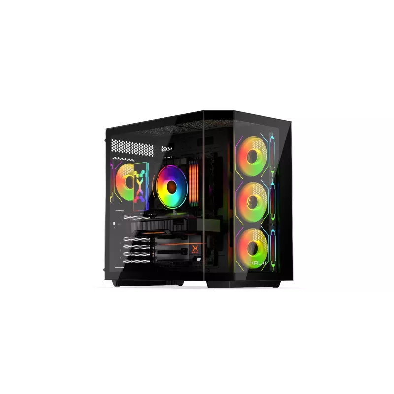 Datora torņa korpuss KRUX Empero KRXD010, ATX, melns — atbalsta GPU līdz 420 mm, CPU dzesētājus līdz 155 mm, 2x 3,5 collu + 3x 2,5 collu nodalījumi
