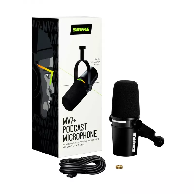 Shure MV7+-K - Lekciju/balss mikrofons ar XLR/USB-C savienotāju, melns