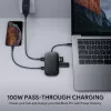 Klēpjdatora dokstacija AUKEY CB-C71 — 3x USB‑C (USB 3.2 Gen1), HDMI, RJ‑45, MicroSD, USB PD 100W, 0,15 m kabelis, melna