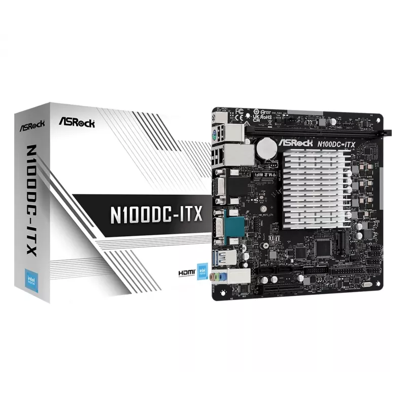 ASRock N100DC-ITX - Intel Quad-Core Processor N100 (līdz 3,4 GHz) DDR4 - 2 SATA3, atbalsta Intel Turbo Boost tehnoloģiju Mini ITX (280) mātesplates
