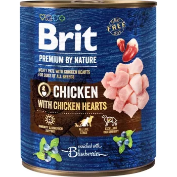 Mitrā suņu barība Brit Premium by Nature vista un sirdis 800 g bundžā — pieaugušiem suņiem, 78% mitrums, 8% olbaltumvielas, 6% tauki