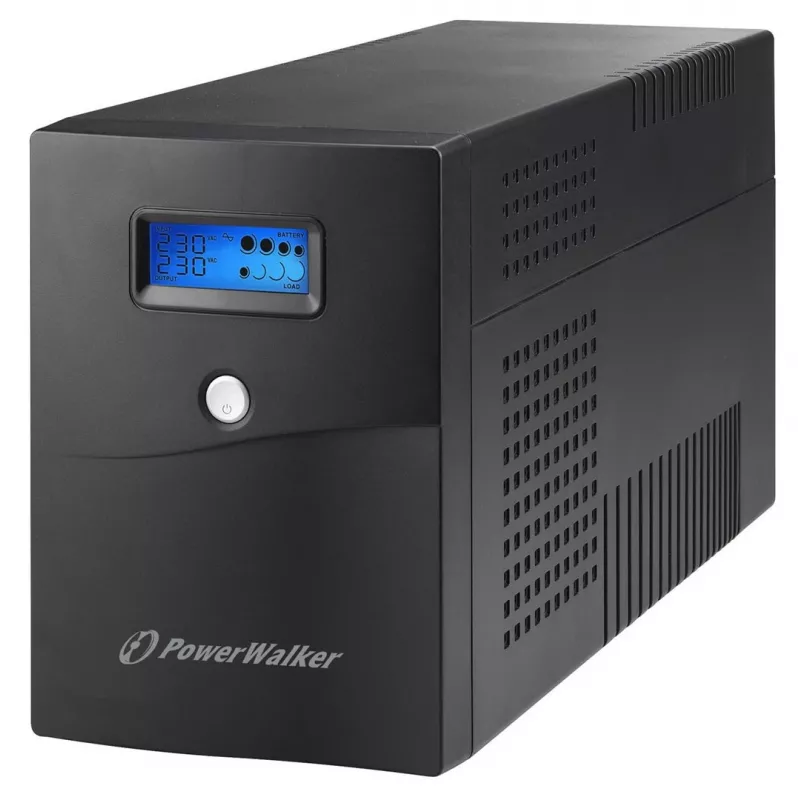 Nepārtrauktās barošanas avots PowerWalker VI 3000 SCL — Line-interaktīvais UPS 3 kVA / 1800 W, 230 V, 9 Ah akumulators, LCD, Tornis, Melns