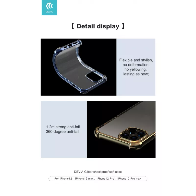 Aizsargājošs mīksts vāciņš Devia iPhone 12 mini — melns, triecienizturīgs ar spīguļu apdari