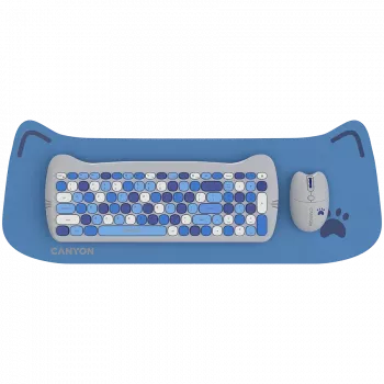 Bezvadu tastatūras un peles komplekts CANYON HSET-W6 Kitty Edition AAA AA Zils