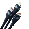 3in1 USB kabelis Baseus Flash Series 2, USB-C + micro USB + Lightning, 100W, 1,5m (zils)