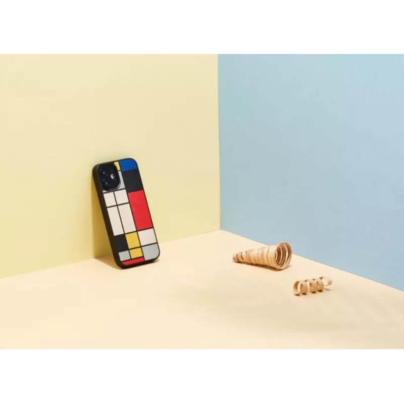 Telefona maciņš Man and Wood iPhone 12 mini — koka aizmugure, melns rāmis