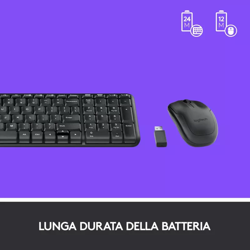 Logitech Wireless Combo MK220 - tastatūras un peles komplekts - bezvadu - 2,4 GHz - itāļu - tumši pelēks (920-003721)