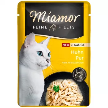 Slapjā kaķu barība Miamor Feine Filets ar vistu mērcē 100 g — monoproteīns, 14% olbaltumvielu, 83% mitruma