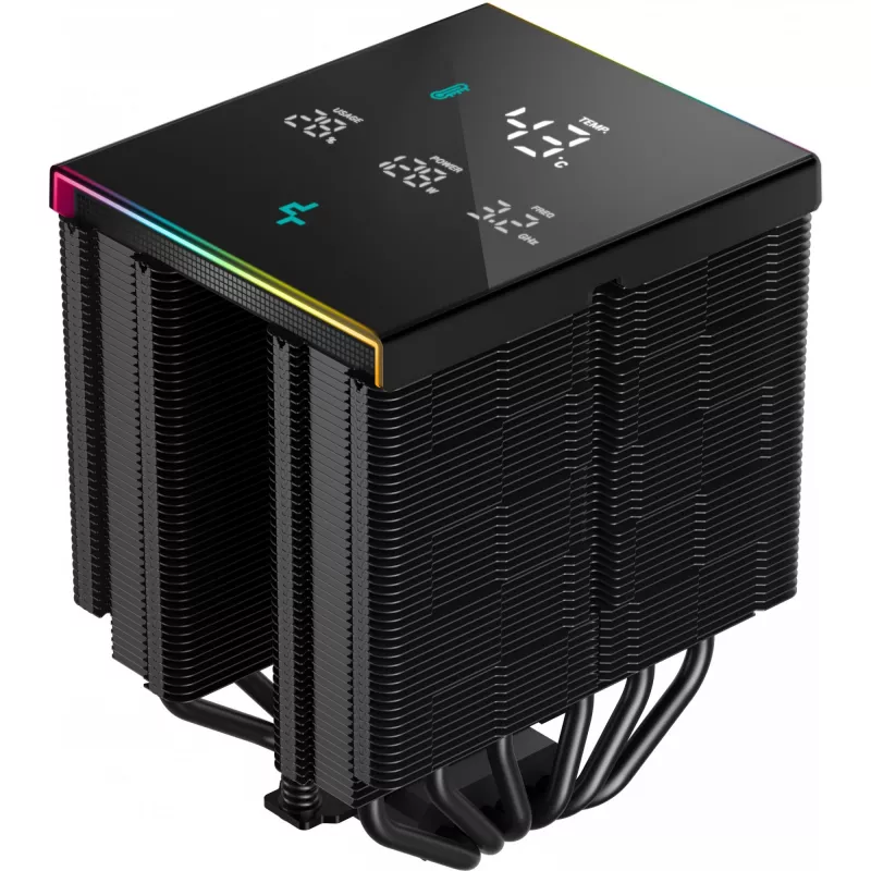 Gaisa dzesētājs DeepCool AK620 Digital PRO — 120 mm ventilators, 1750 RPM, 25 dB, 12 V, piemērots LGA1700/AM5, melns