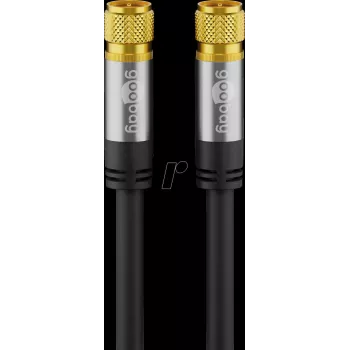 Goobay SAT antenas kabelis (135 dB tips), 4x ekranēts, 5 m, melns - apzeltīti kontakti, F-spraudnis > F-spraudnis (70672)