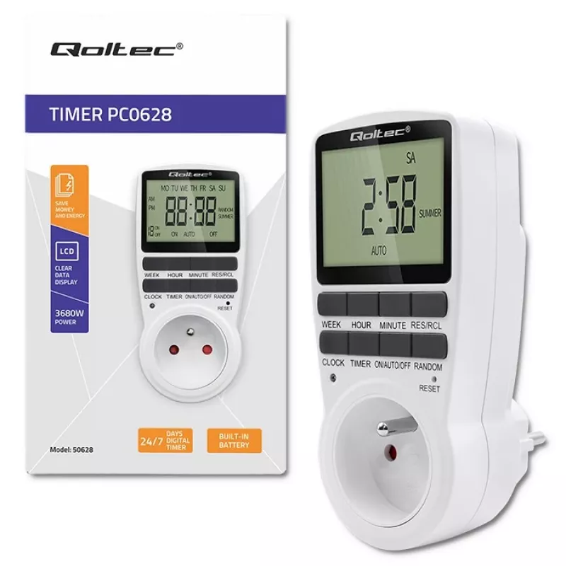 Elektroniskais taimeris QOLTEC PC0628 ar LCD displeju, 24 stundu atpakaļskaitīšana