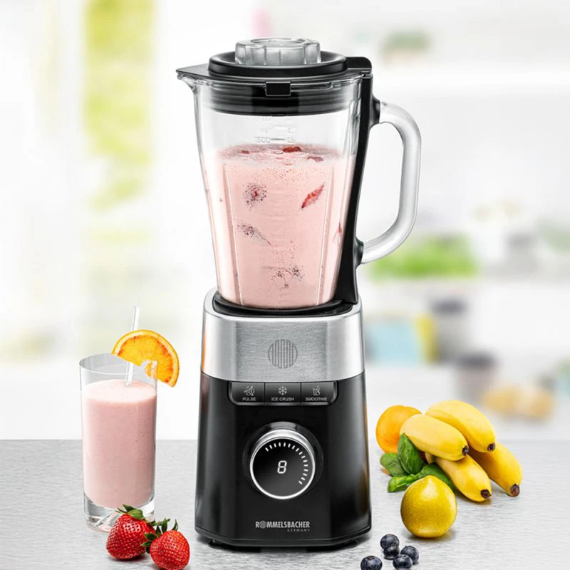 Galda blenderis Rommelsbacher MX 1260 — 1200 W, 1,5 L, melns/nerūsējošais tērauds