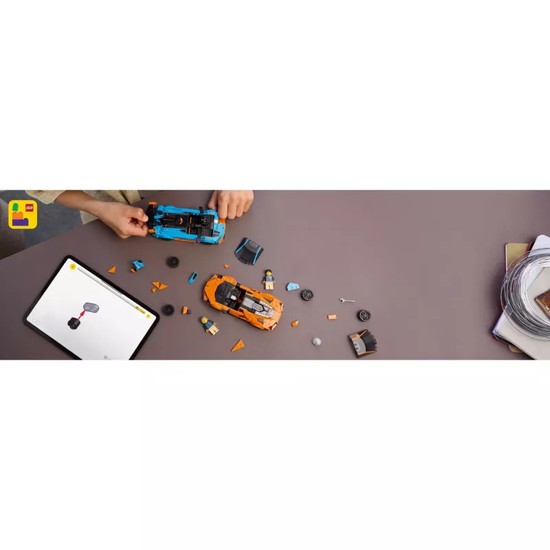 Konstruktors LEGO Speed Champions komplekts 77238 — Lamborghini Revuelto & Huracán STO, 607 detaļas, 2 minifigūras, ieteicamais vecums 10+