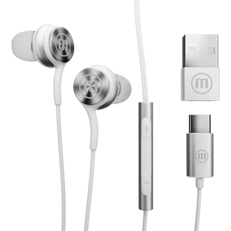 Maxell XC1 USB-C vadu austiņas ar USB-A adapteri, baltas