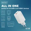 Wall charger DIGITUS DA-10303 67W GaN, 2× USB-C + 1× USB-A, 100–240V, balta