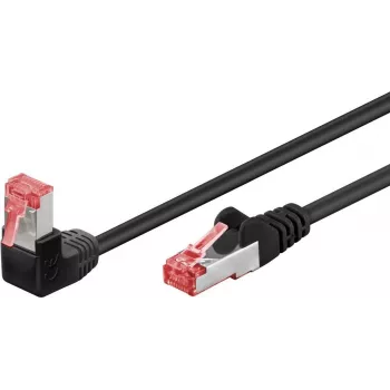 Goobay CAT 6 komutācijas kabelis 1x 90° leņķī, S/FTP (PiMF), melns, 2 m - fiksatora cilne augšpusē, LSZH bez halogēna, varš (51544)