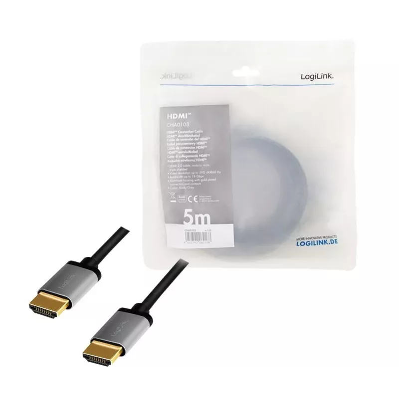 HDMI kabelis 4k/60Hz, ALU, melns, 5m