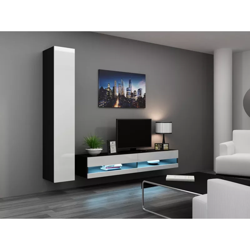 TV statīvs cama meble VIGO NEW 30/180/40, 1800×400×300 mm, melna virsma, skaidu plātņu rāmis
