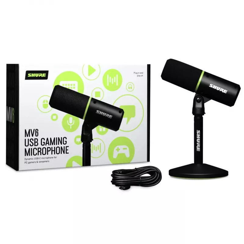 Shure MV6 - USB-C kardioidais dinamiskais mikrofons spēlētājiem un straumētājiem