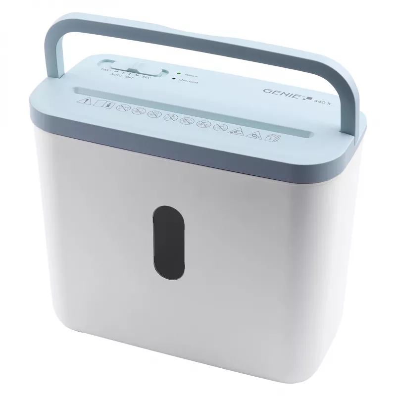 Papīra smalcinātājs genie 440 X Blue — krustveida griezums 4 x 38 mm, 8 L grozs, 300 W