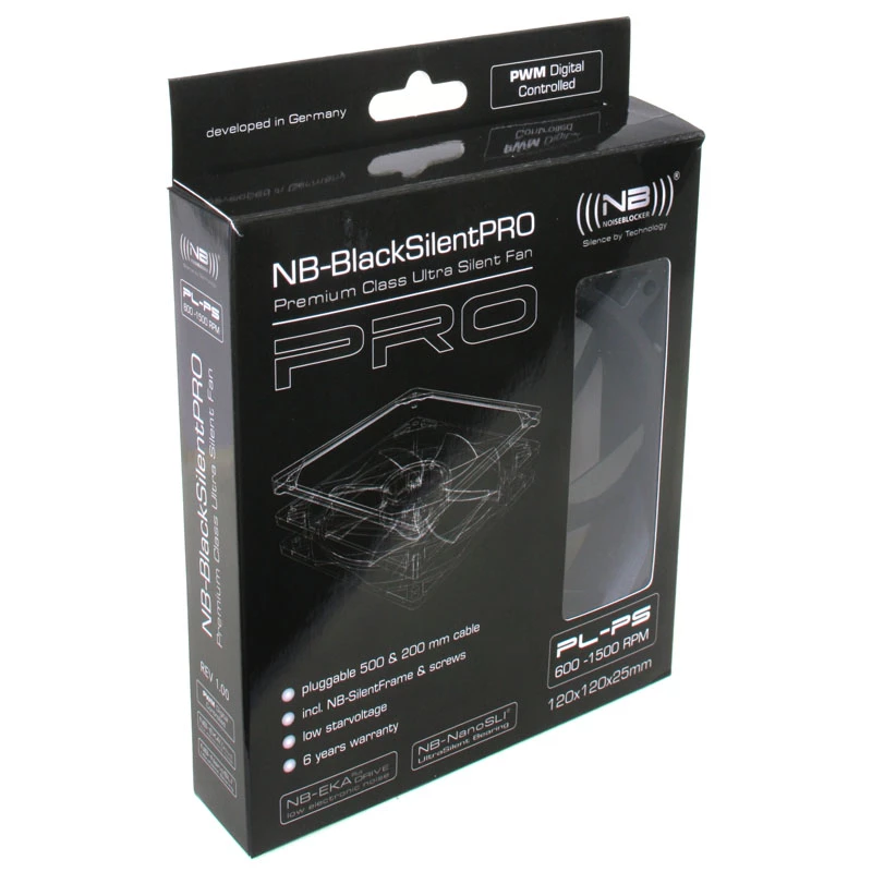 Datora korpusa ventilators NoiseBlocker MelnsSilentPro PLPS 120 mm, 1500 RPM, 100 m³/h, 4.5 V, melns