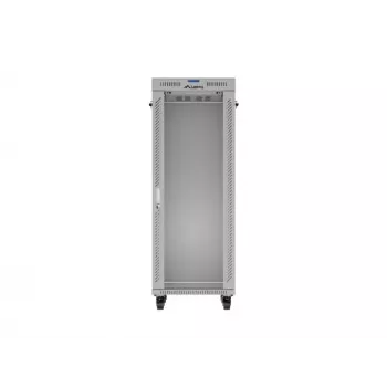19 collu 32U LANBERG stāvošais rack skapis 600×800 mm pelēks ar stikla durvīm un LCD (plakanais iepakojums)