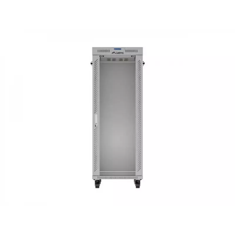 19 collu 32U LANBERG stāvošais rack skapis 600×800 mm pelēks ar stikla durvīm un LCD (plakanais iepakojums)