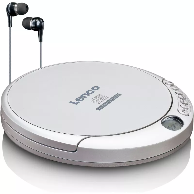 Lenco CD-201SI Pārnēsājams CD atskaņotājs ar audiogrāmatu un uzlādes funkciju, sudraba krāsa