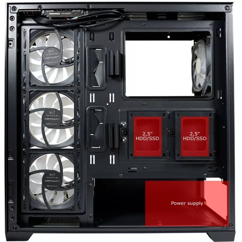 LC-Power korpuss MidiTower 715B melns USB3.2/Audio bez barošanas bloka SEAMLESS_X (LC-715B-ON)