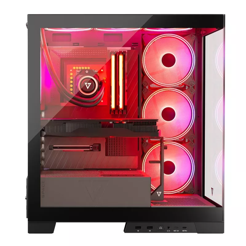 PC korpuss MODECOM Volcano SPACE APEX ARGB Midi Tower, rūdīts stikls, USB-C, atbalsta ATX/microATX/Mini-ITX, GPU līdz 430 mm, CPU dzesētājs līdz 180 mm