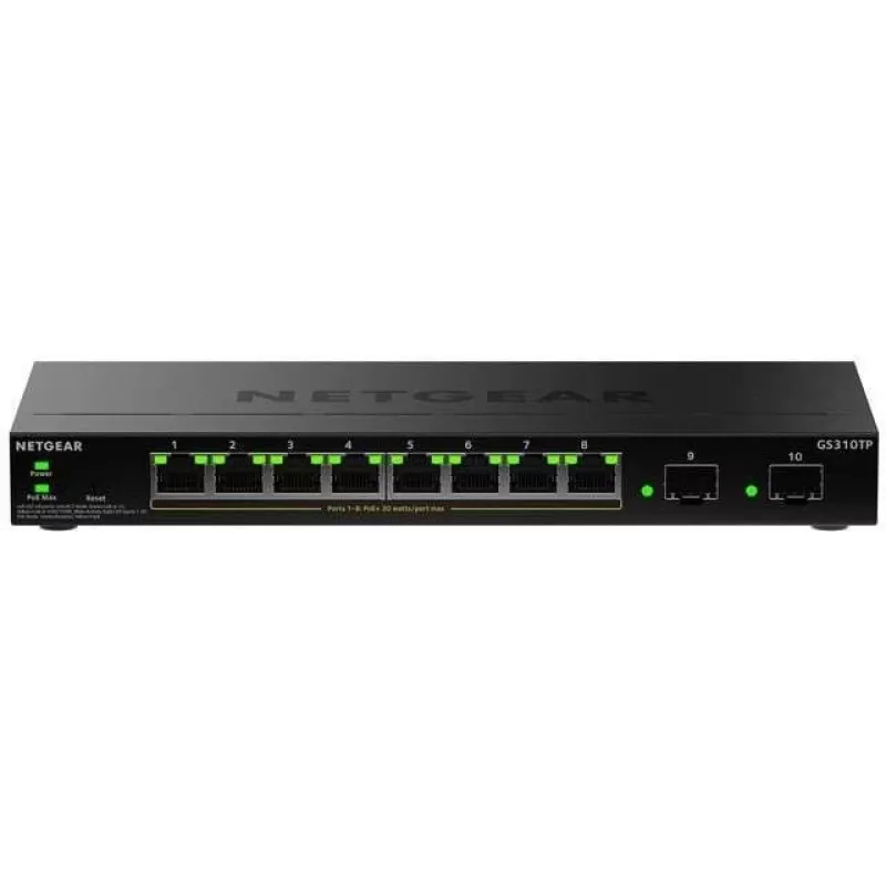 NETGEAR GS310TPv2 pārvaldāms L2/L3 Gigabit Ethernet (10/100/1000) Power over Ethernet (PoE) galda slēdzis, melns