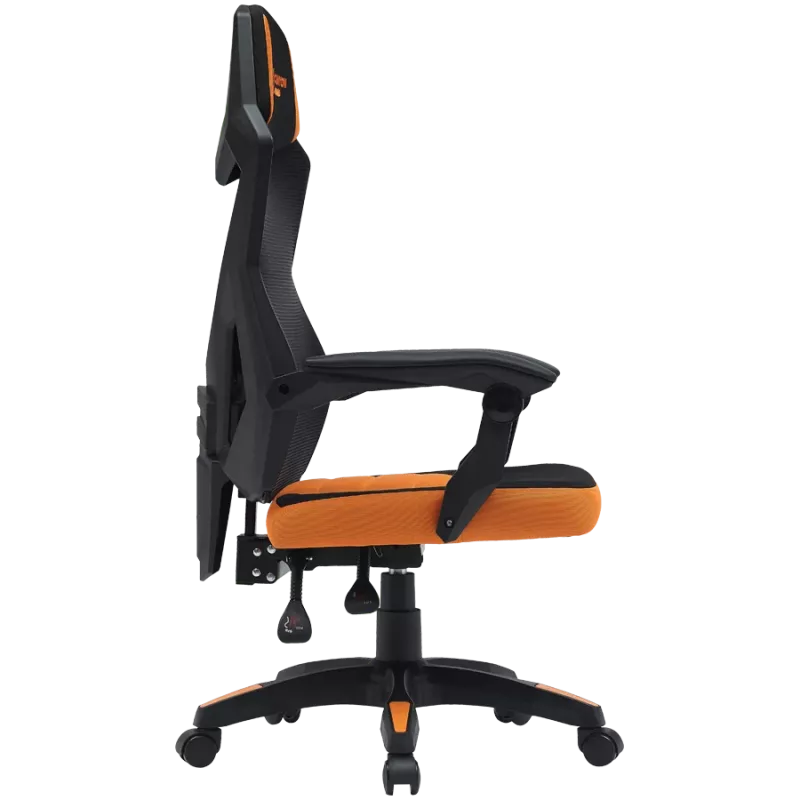 Spēļu krēsls CANYON Wave MCH02 — sieta atzveltne, ergonomisks dizains, melns/oranžs