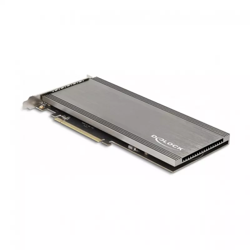 DeLOCK PCI Express 4.0 x16 karte ar 4 iekšējiem NVMe M.2 Key M slotiem, dzesēšanas radiatoru un ventilatoru