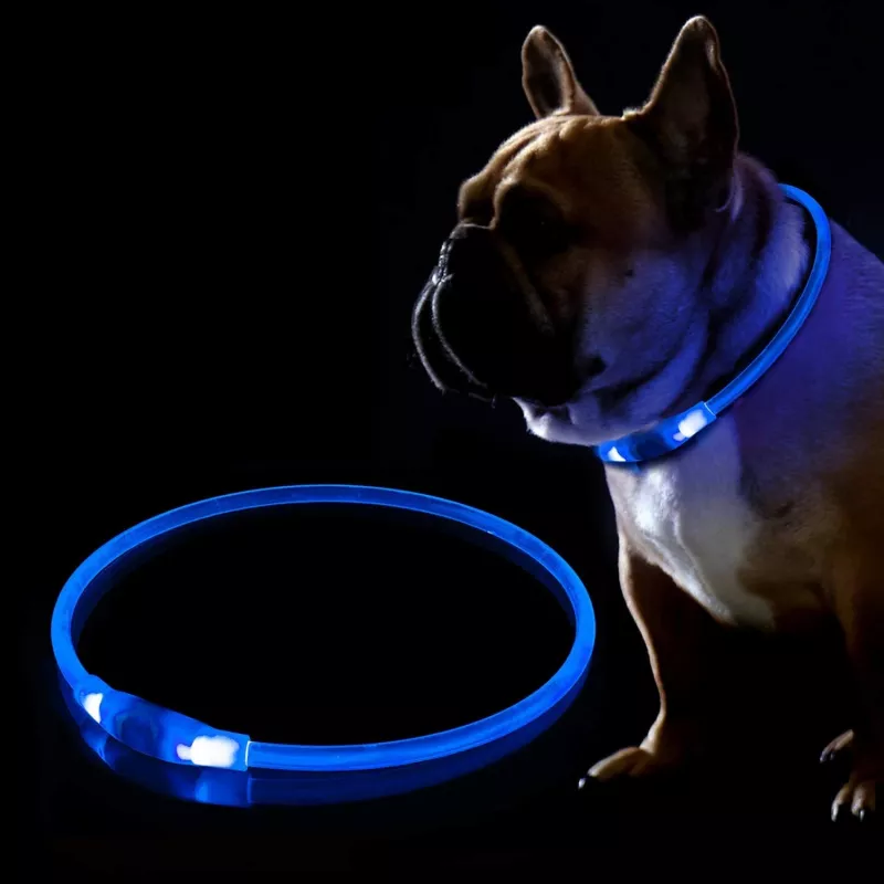 LED apkakle KABB zila suņiem un kaķiem — uzlādējama, regulējama gaismojoša drošības apkakle