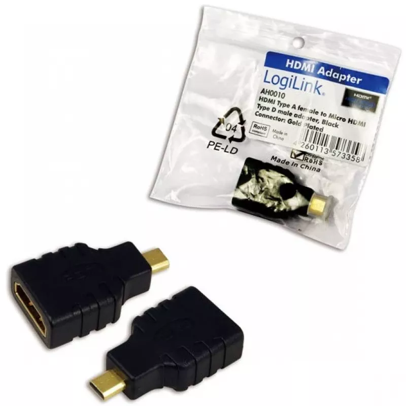 Kabeļa savienotāja adapteris HDMI D uz HDMI A LogiLink AH0010 melns