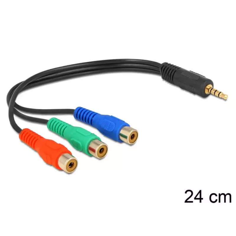 Audio kabelis DeLOCK 62499 0,24 m, 3,5 mm uz 3 x RCA, melns