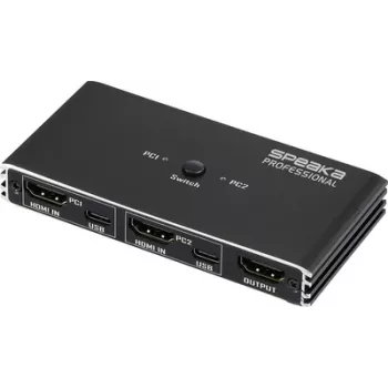 SpeaKa Professional HDMI 2.0 plāns KVM 2X1 USB2.0+IR, melns HDMI pārslēgs HDMI 3840 x 2160 pikseļi (SP-13724436)